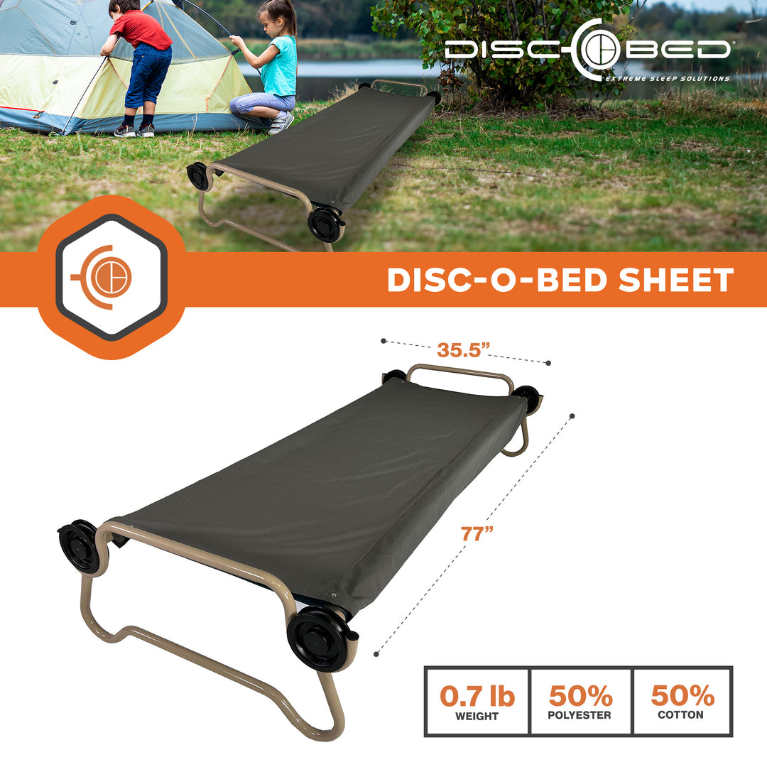 Disc-O-Bed L/XL Cot Sheet for Portable Folding Bed Systems and Camping, Grey - VMInnovations
