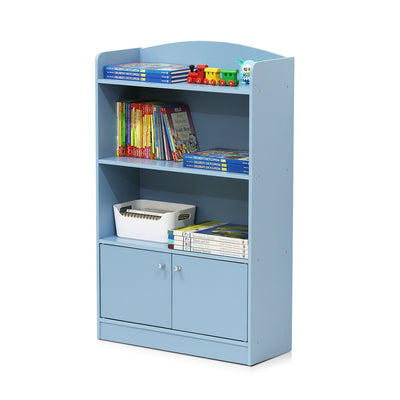 Furinno KidKanac Bookshelf Bookcase with 3 Shelves & Storage Cabinet, Light Blue