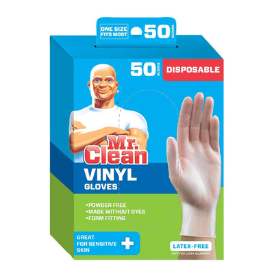 Mr. Clean Disposable Cleaning Latex Free Vinyl Gloves 50 Count, One Size (1 Box) - VMInnovations