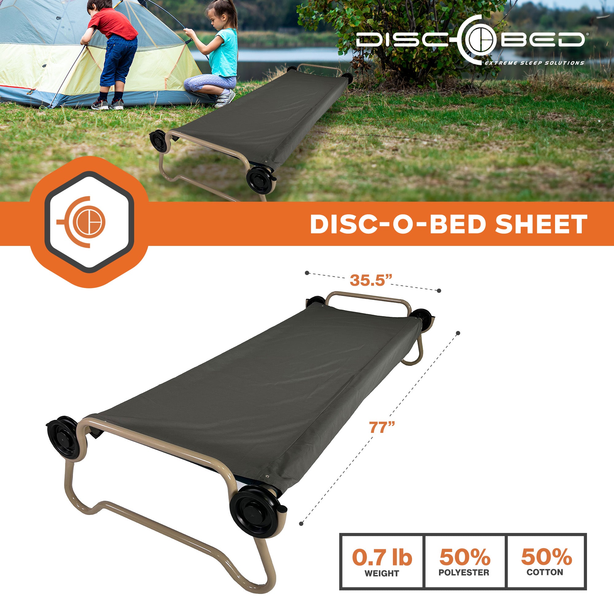 Disc-O-Bed L/XL Cot Sheet for Portable Bed Systems & Camping, Grey (Open Box) - VMInnovations
