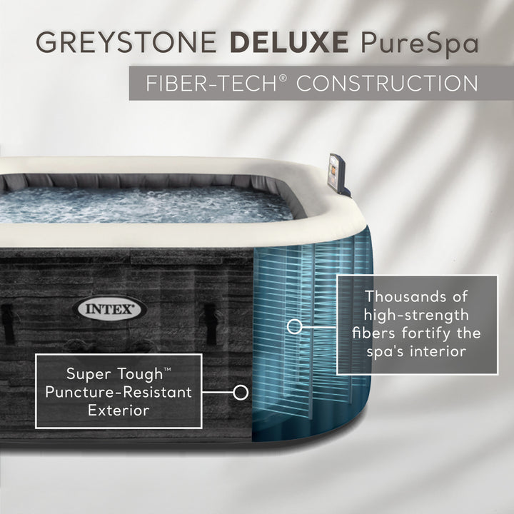 Intex PureSpa Greystone Deluxe 4 Person Inflatable Hot Tub Square Spa, 69" x 28"