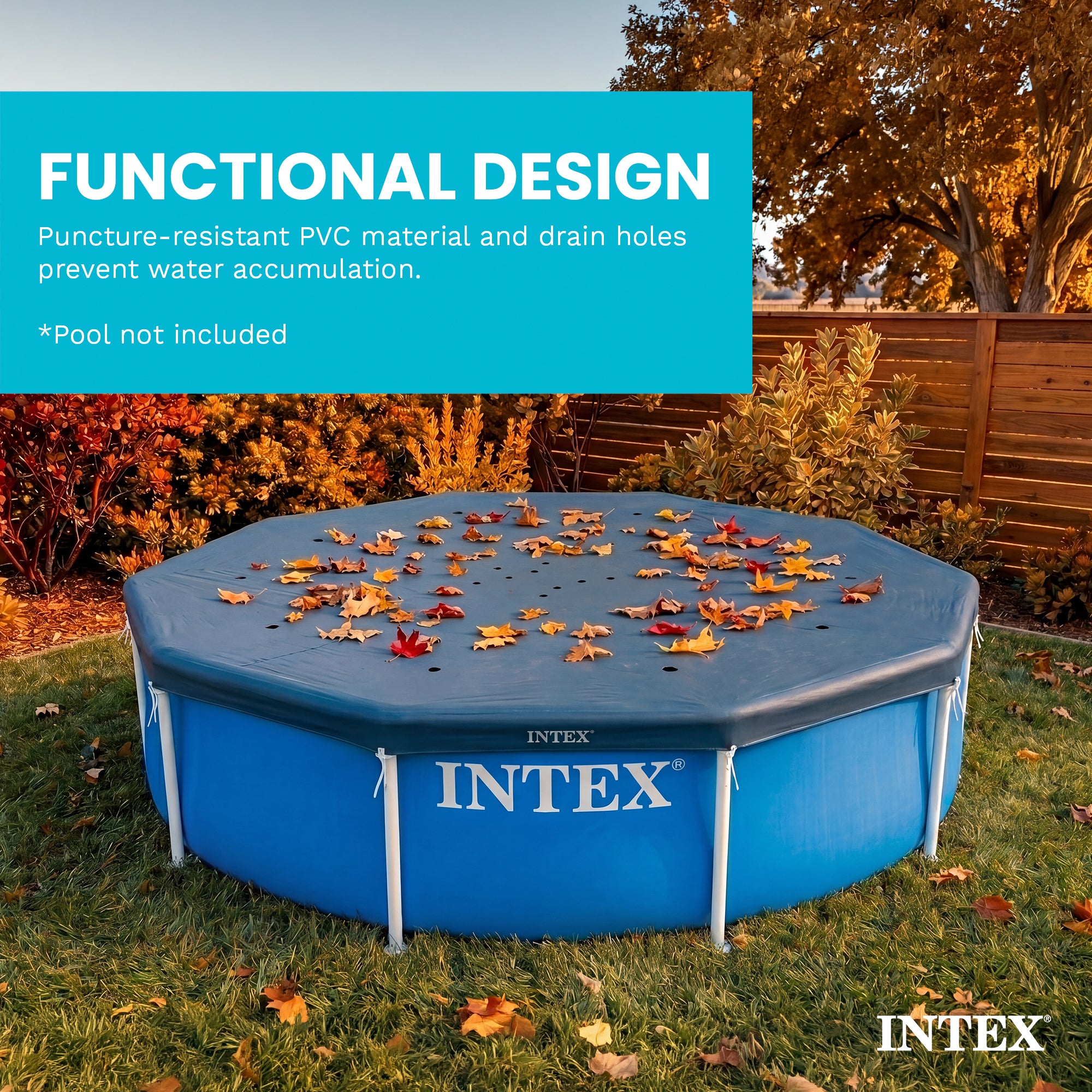 Intex 10 Foot Round Easy Set Outdoor Backyard Swimming Pool Cover, Blue