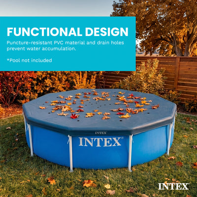 Intex 10 Foot Round Easy Set Outdoor Backyard Swimming Pool Cover, Blue