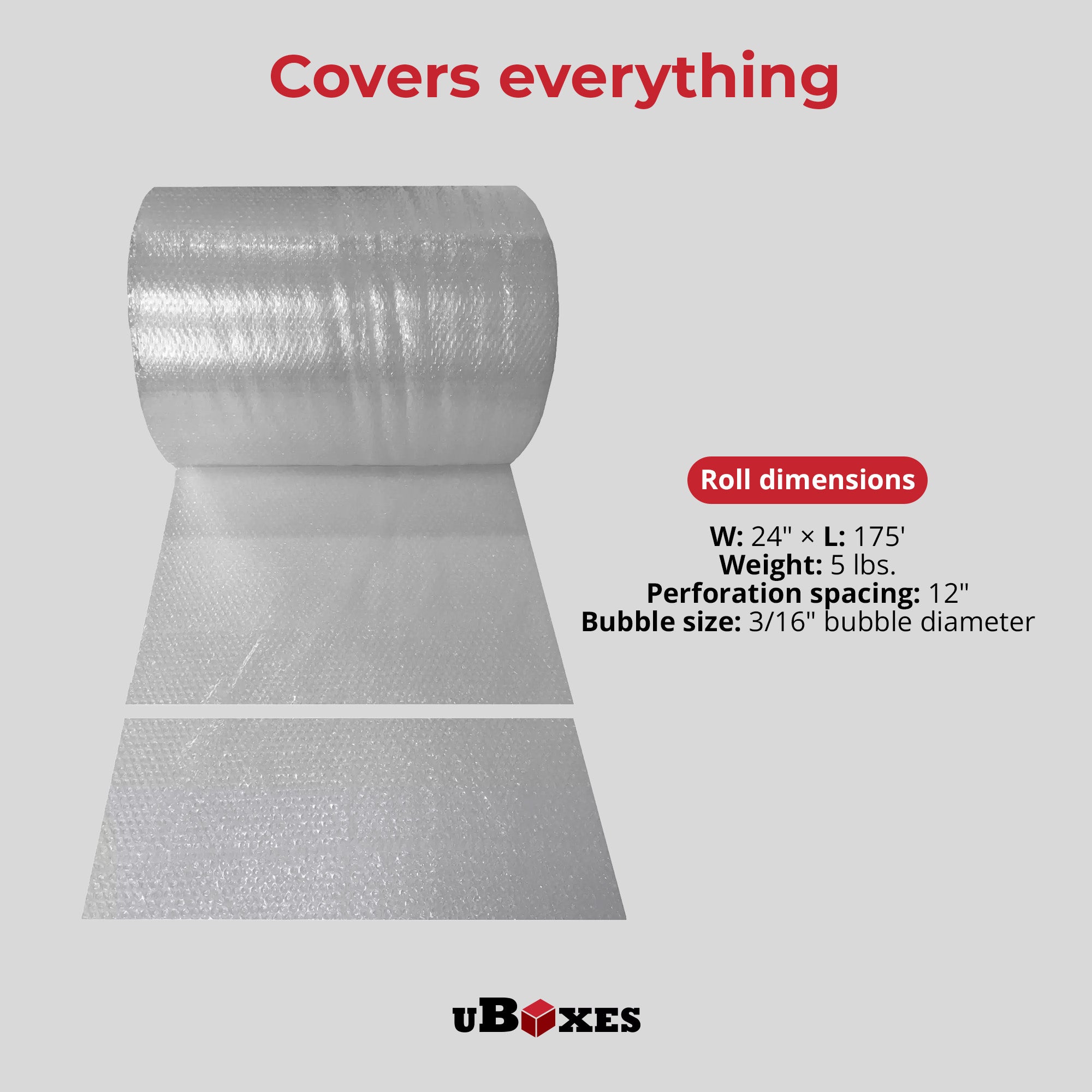 uBoxes 175 ft Small Bubble Wrap Roll for Packing, Moving, Wrapping & Shipping