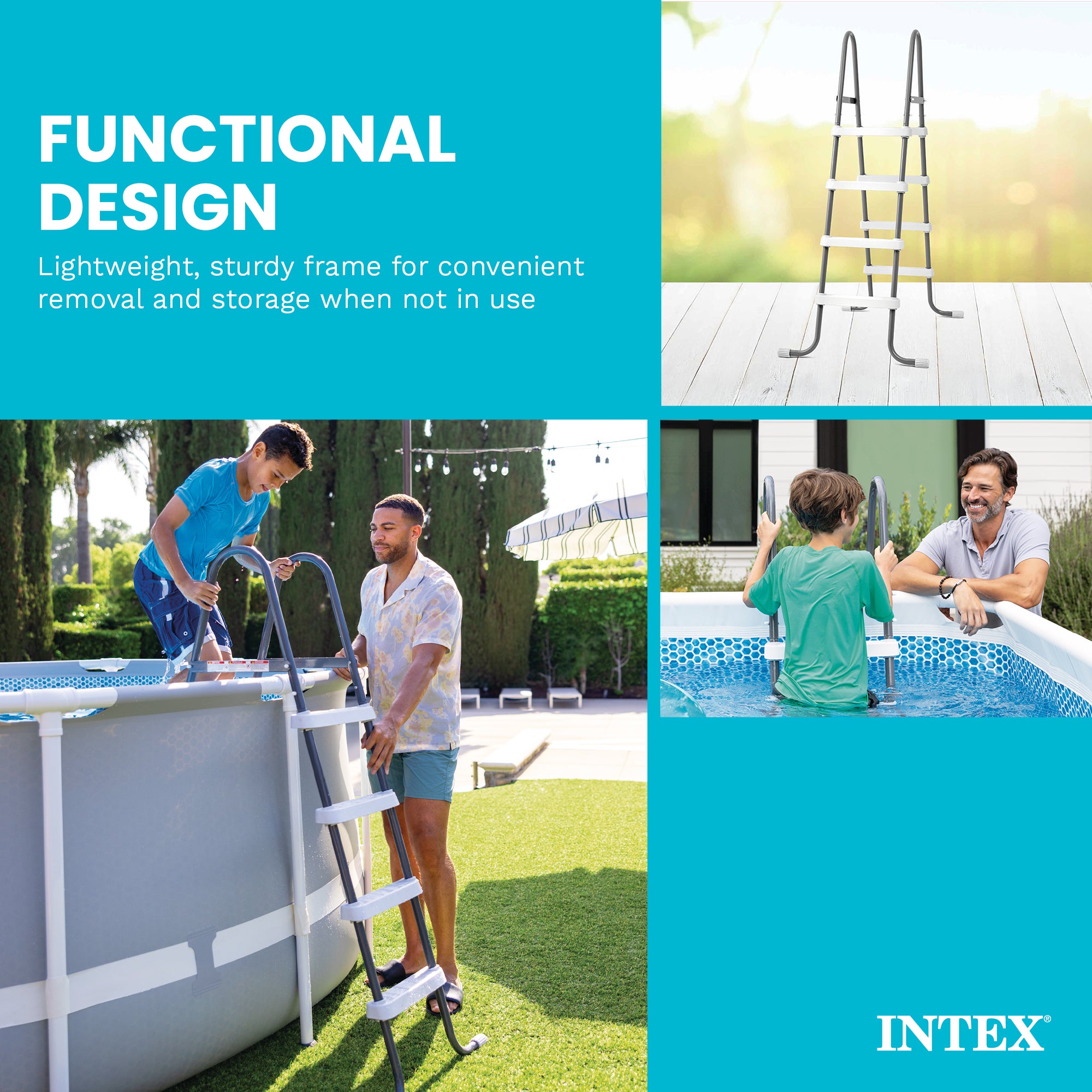 Intex Steel Frame Above Ground Swimming Pool Ladder for 48 Inch High Wall Pools