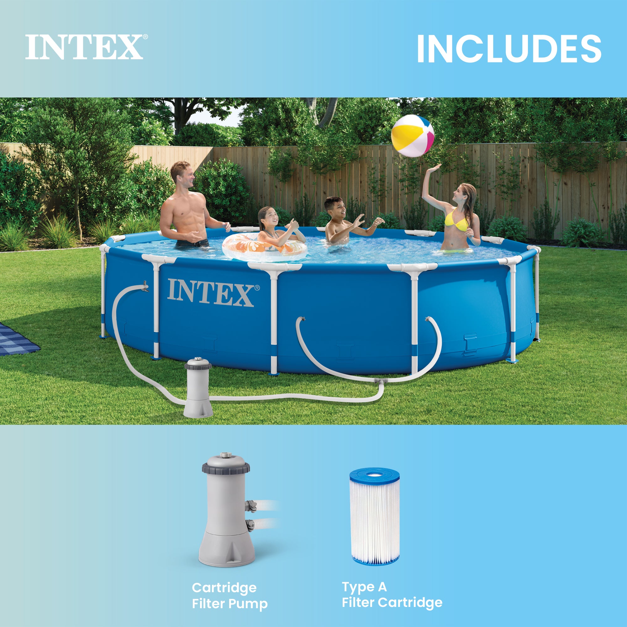 Intex 28211EH 12' x 30" Metal Frame Round Above Ground Swimming Pool with Pump