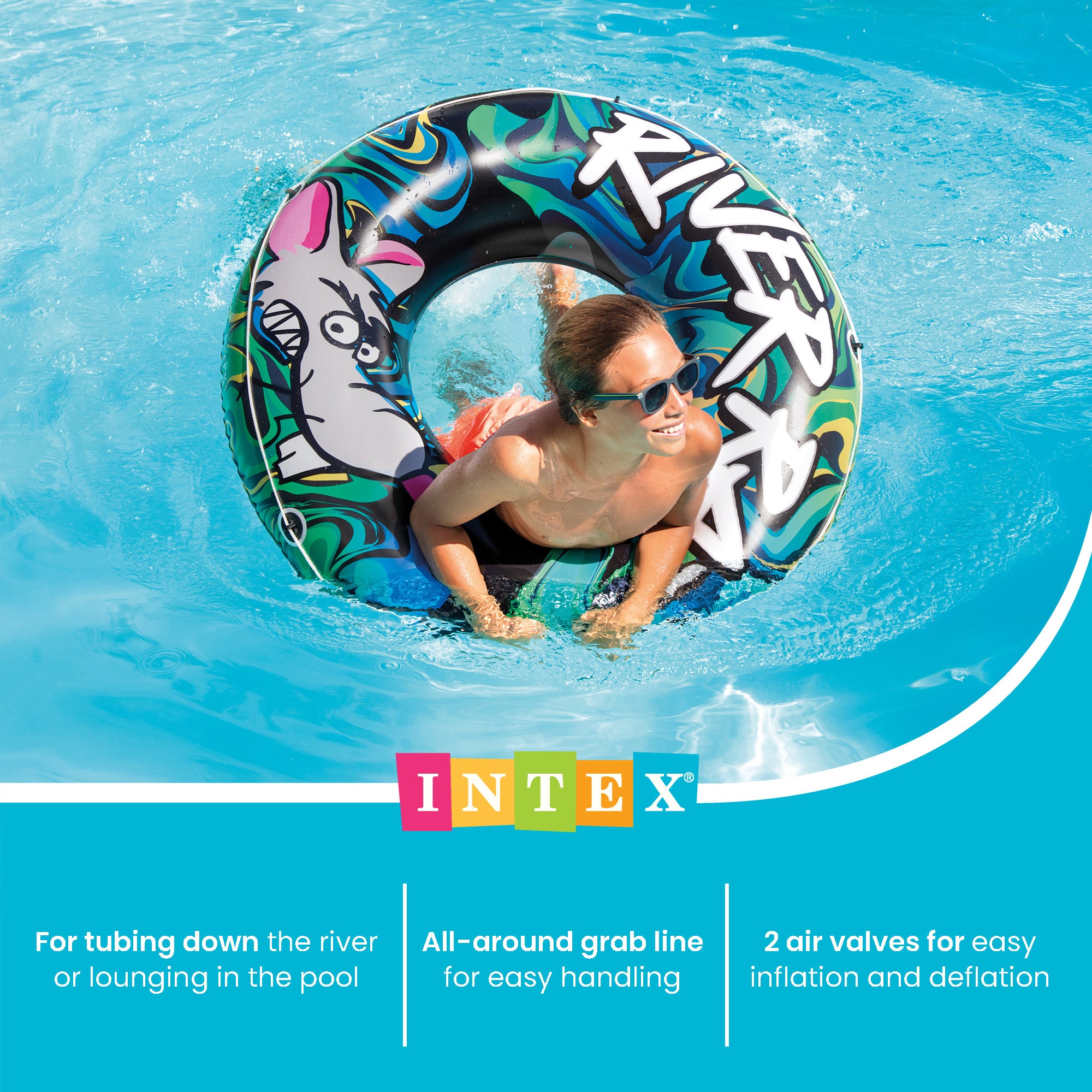 Intex River Rat 48 Inch Inflatable Lake Boat Towable Floating Tube, Color Varies