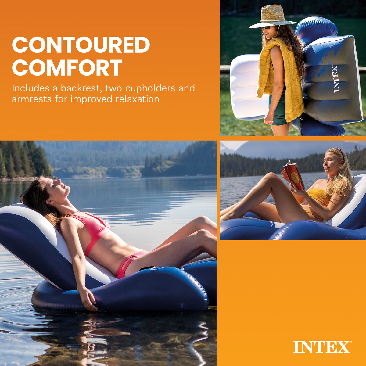 INTEX Floating Lounge Pool Recliner Lounger w/ Cup Holders | 58868E (Open Box)