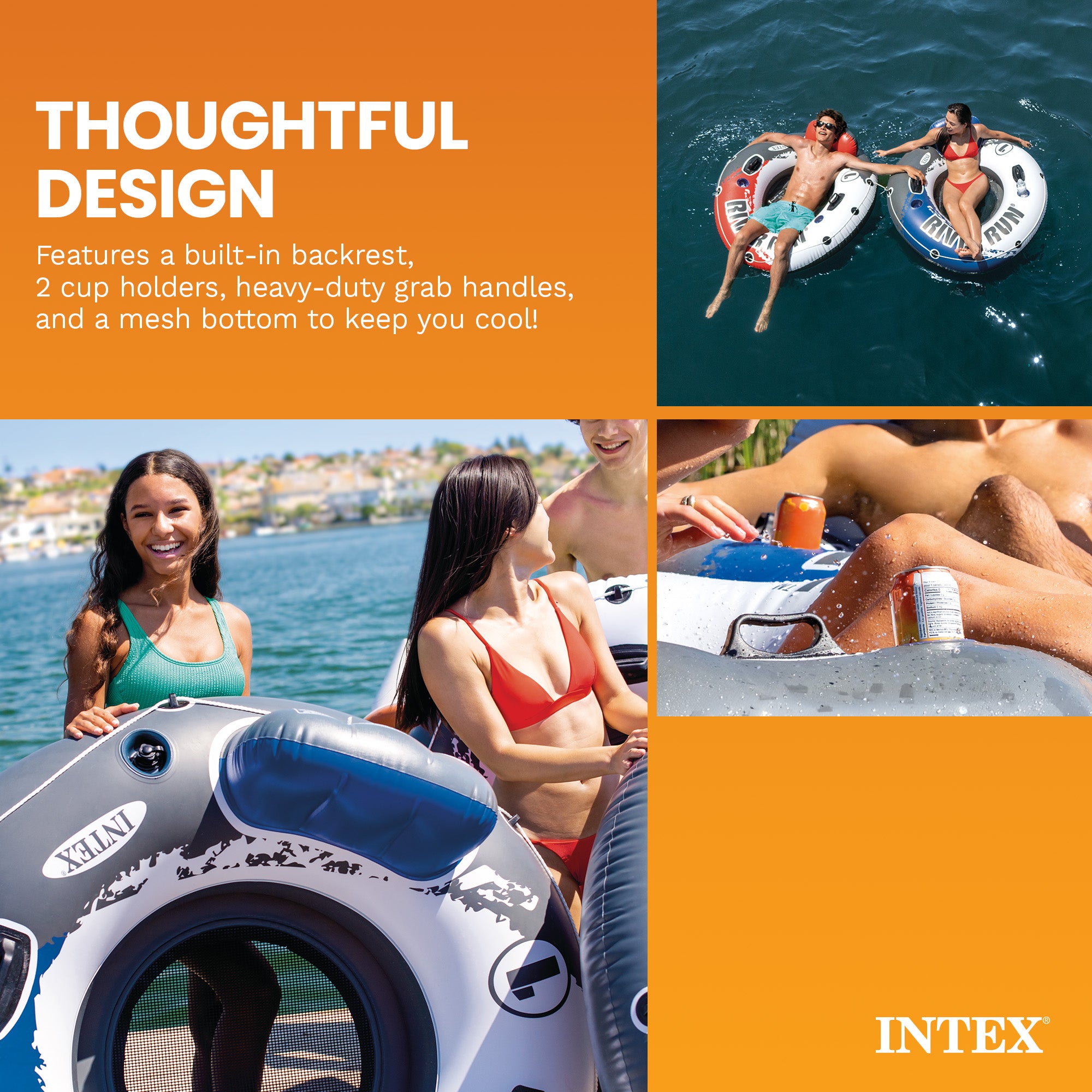 Intex River Run Single Inflatable Lake Floating Water Tube Lounger, Color Varies