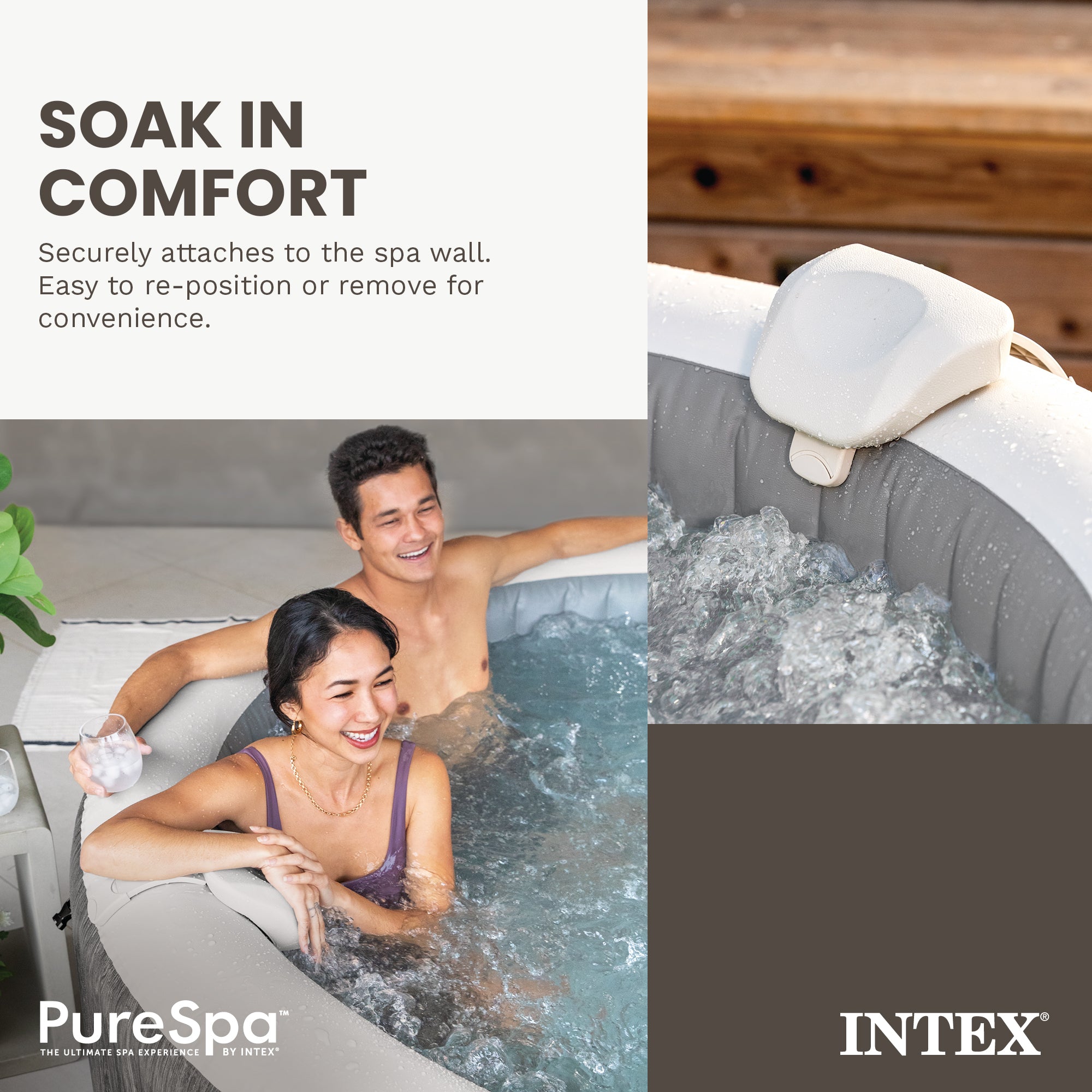Intex 28505E PureSpa Cushioned Foam Headrest Pillow Hot Tub Spa Accessory, White