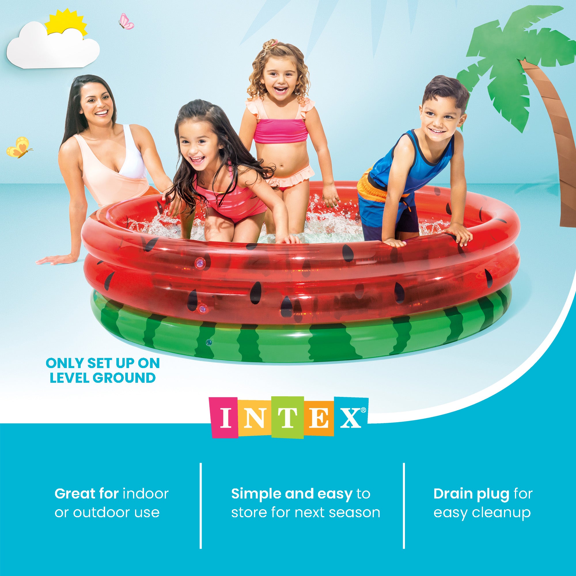 Intex 66-Inch Round Inflatable Outdoor Kids Swimming and Wading Watermelon Pool