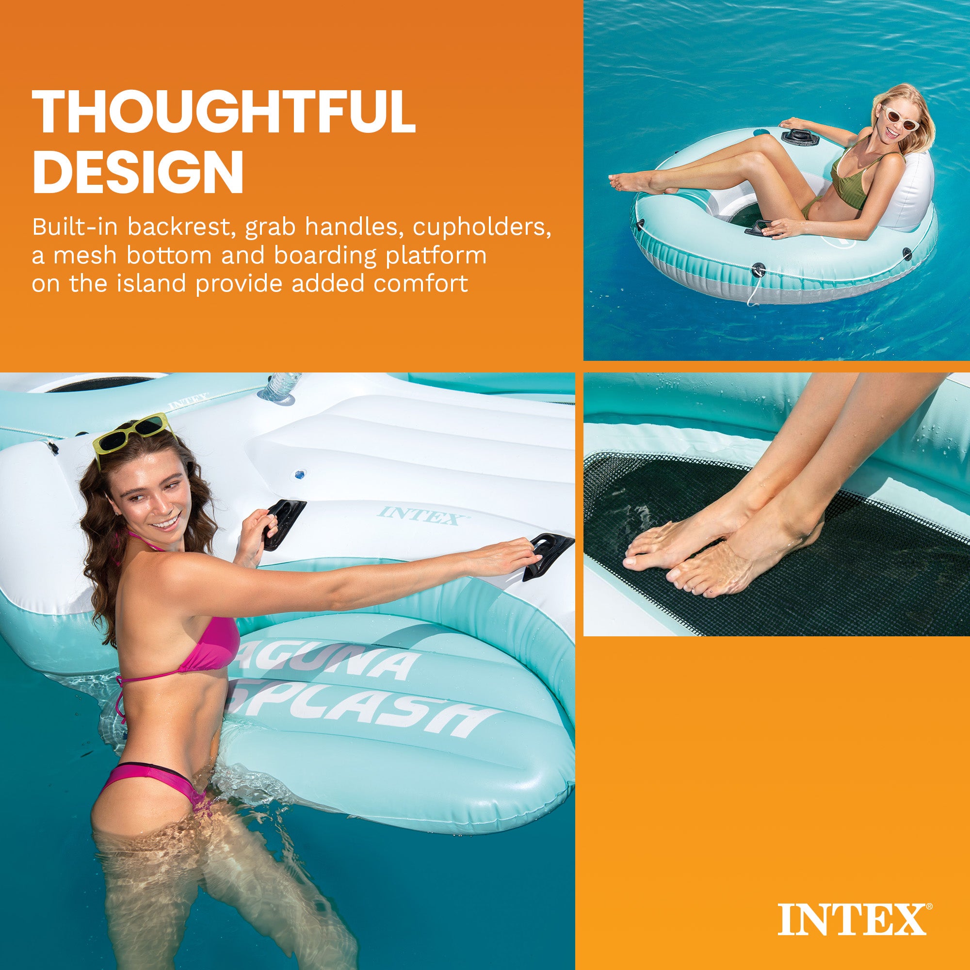 Laguna Splash Island Floating Water Raft w/ 2 Detachable Lounge Tubes (Open Box) - VMInnovations