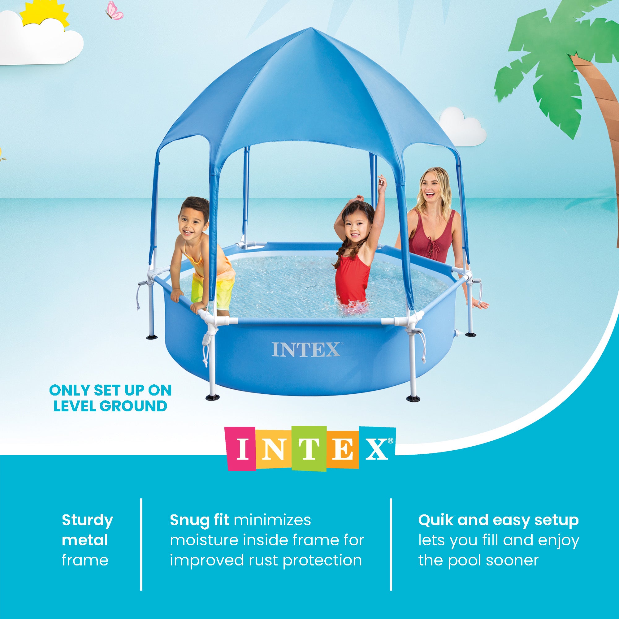 INTEX 28209EP Canopy Metal Frame Above Ground Pool: 6ft x 15in, Built-In Sprayer