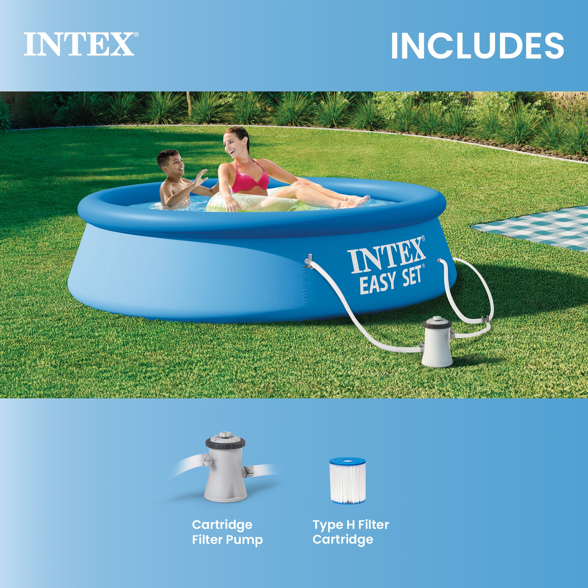 Intex 28107EH 8 x 24 Inch Easy Set Inflatable Swimming Pool with Filter, Blue