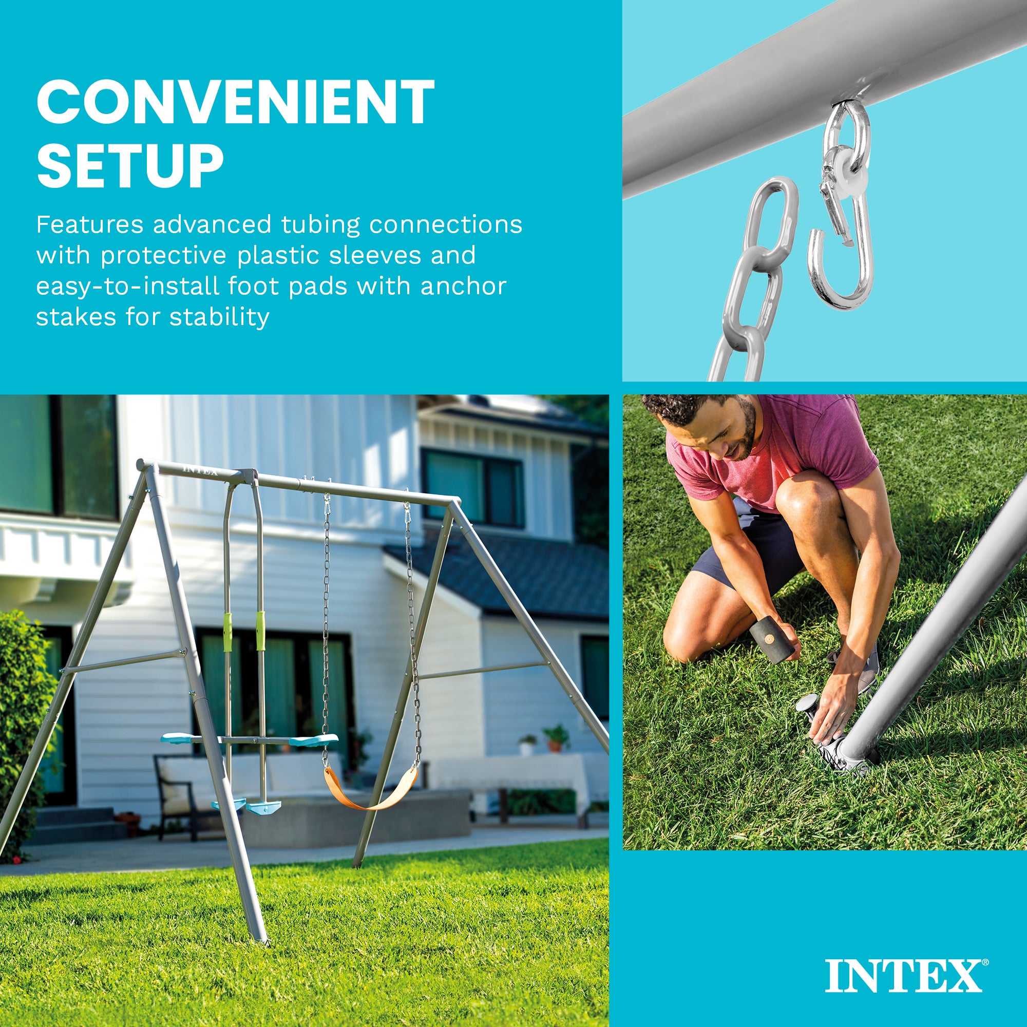 Intex Two Feature Colored Playground Swing Set with Trapeze Bar for Kids, Gray