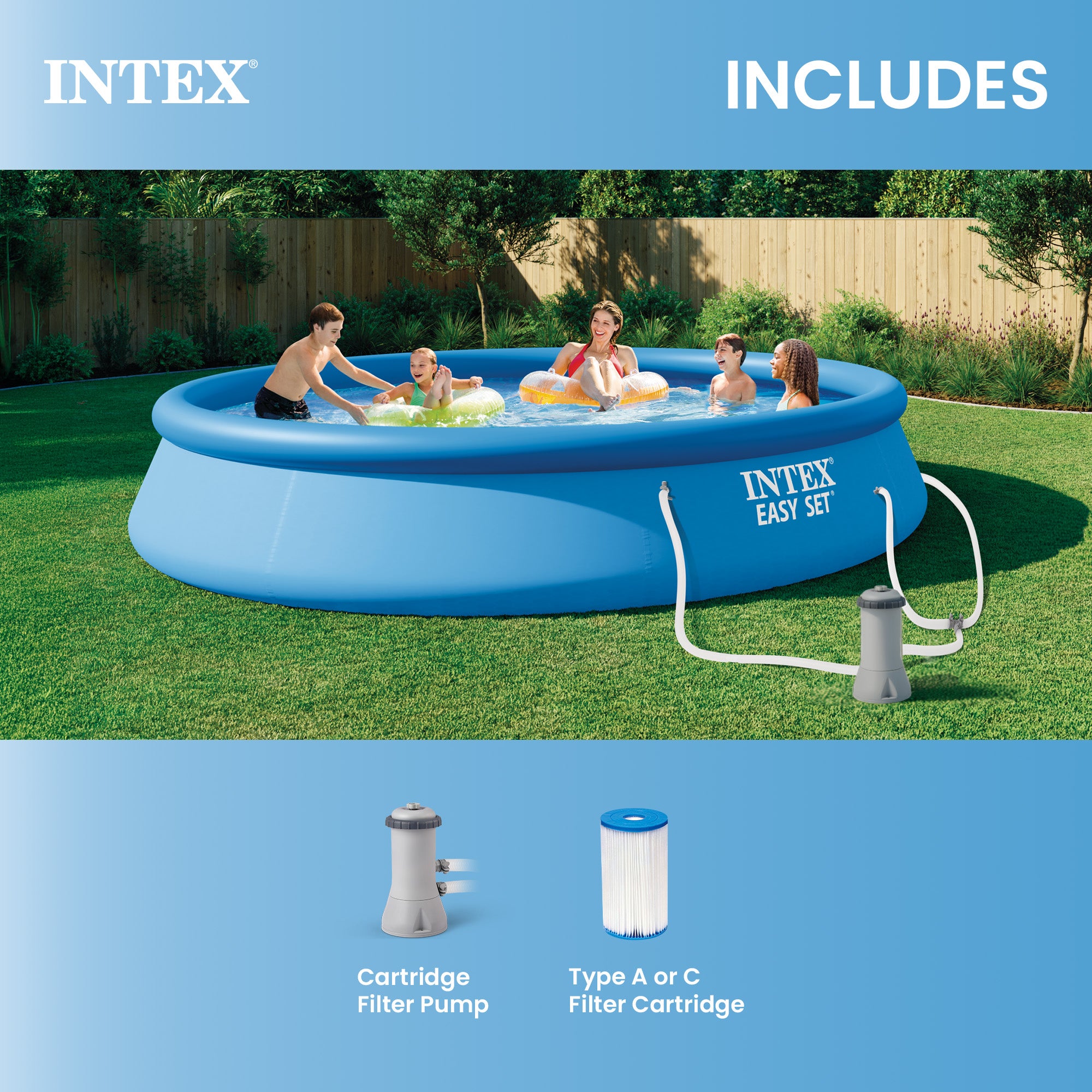 Intex Easy Set 15ft x 33in Inflatable Kid Family Swimming Pool with Filter Pump