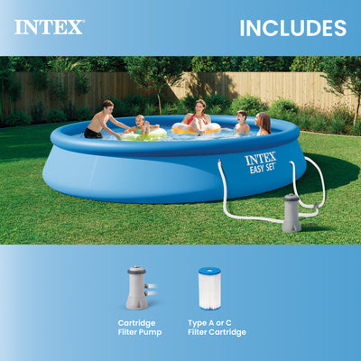 Intex Easy Set 15ft x 33in Inflatable Kid Family Swimming Pool with Filter Pump