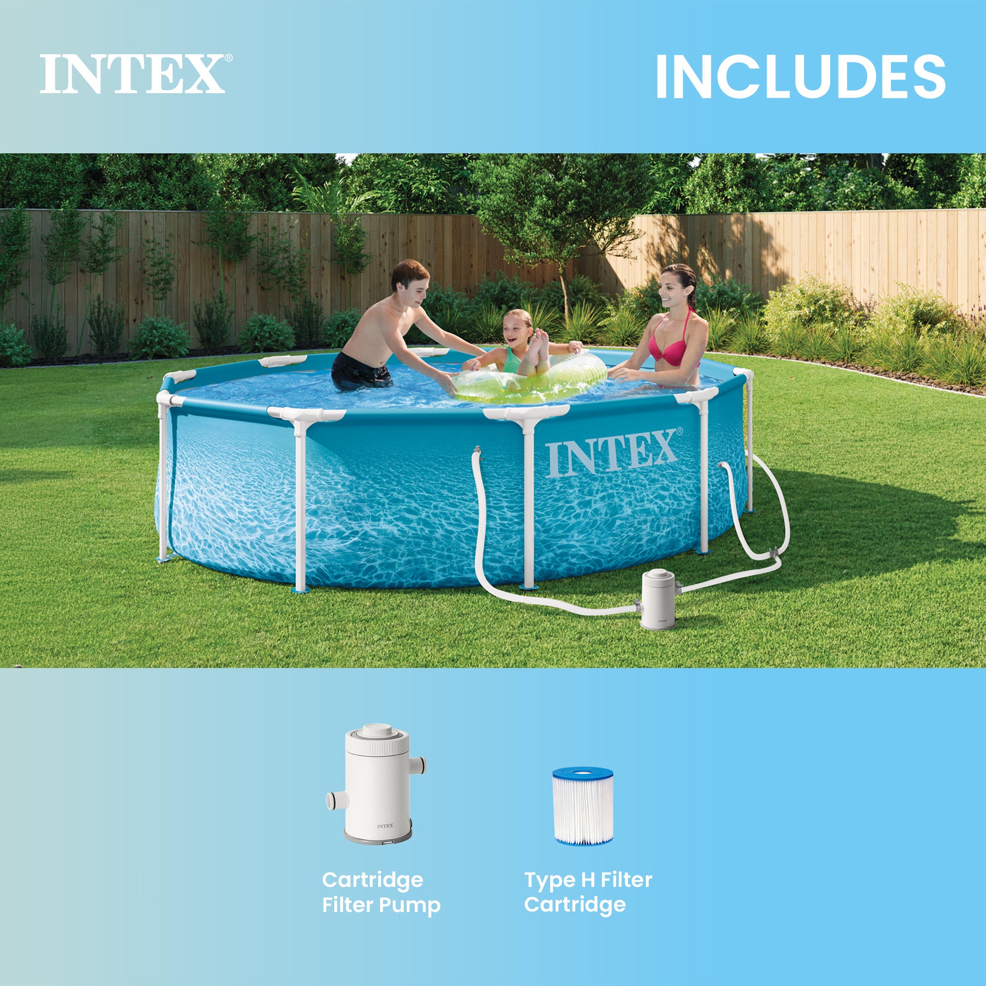 INTEX 28207EP 10Ft X 30In Beachside Metal Frame Above Ground Pool Set w/ Pump