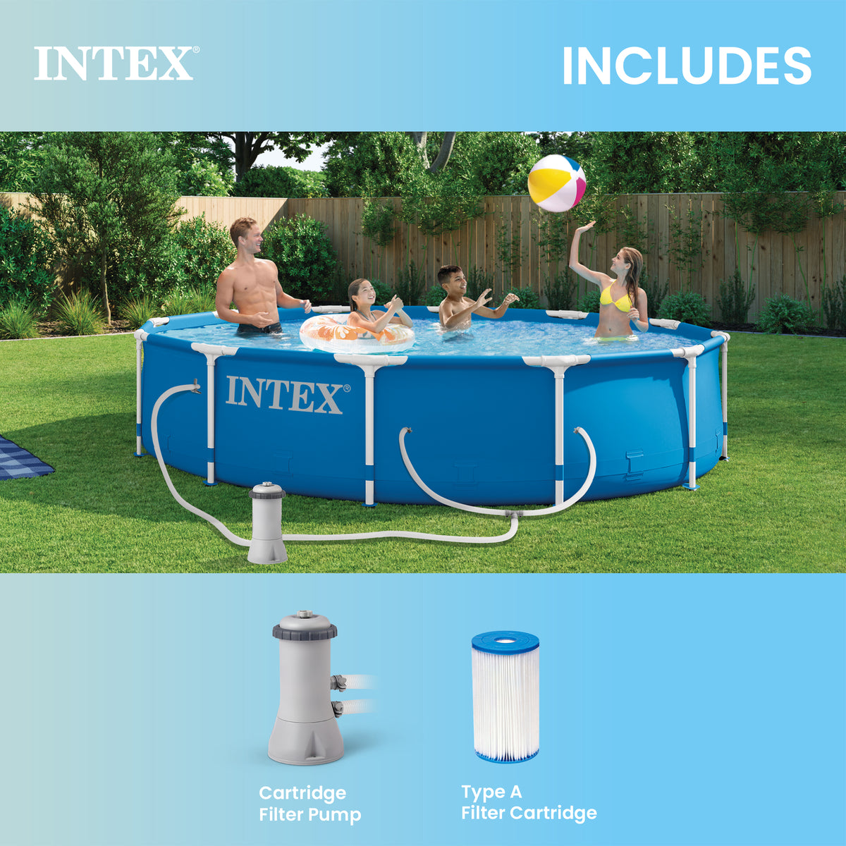 Intex 12 x 30 Metal Frame Set Swimming Pool w/ Filter Pump (Open Box) (2 Pack)