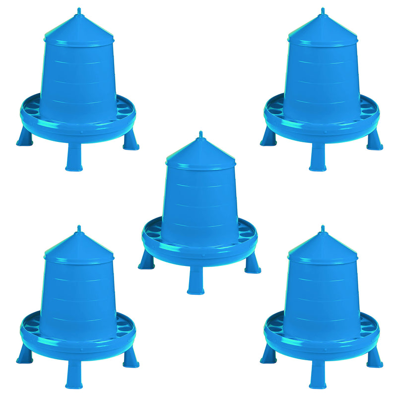Double-Tuf High 17.5lb Durable Poultry Feeder Container with Legs, Blue (5 Pack)