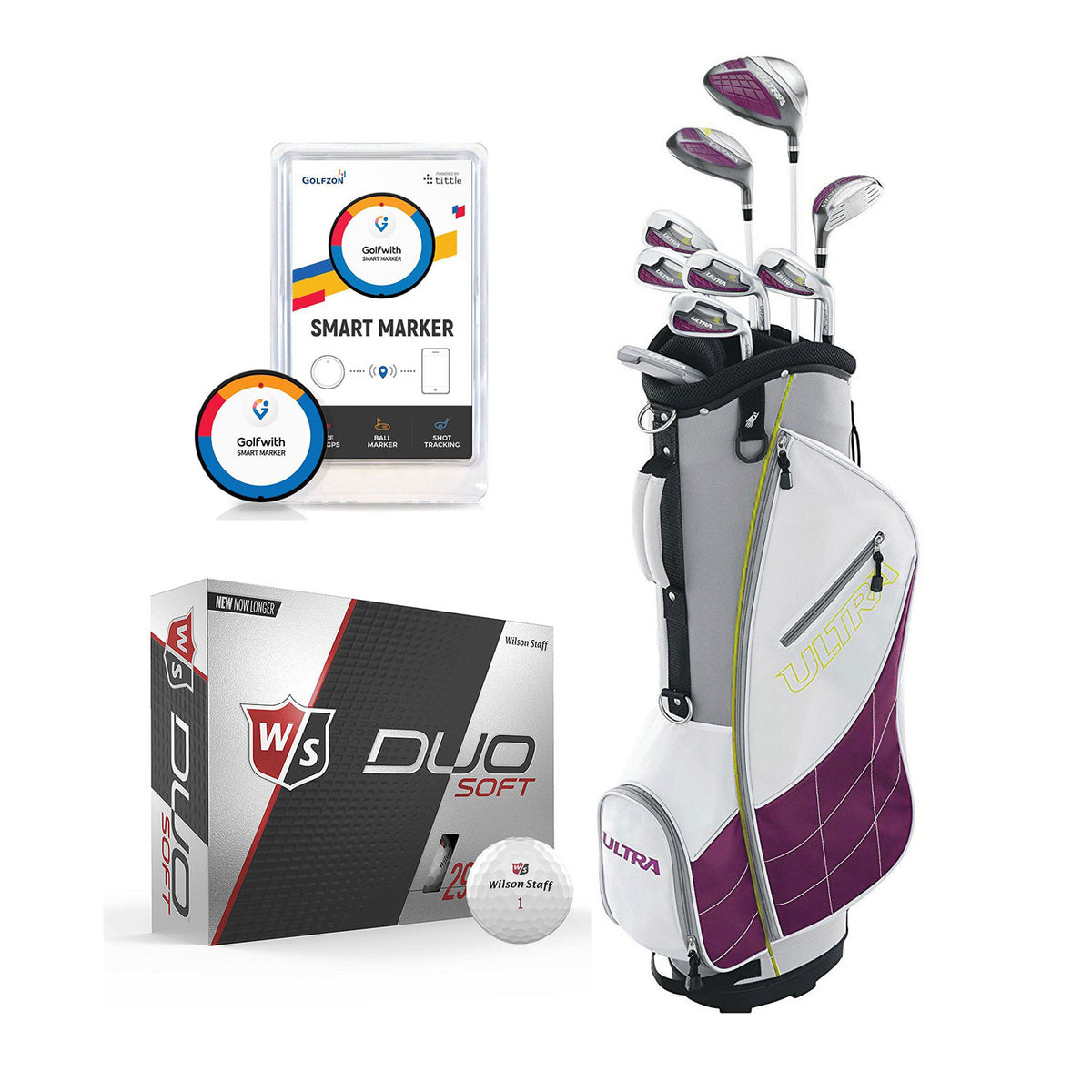 Wilson Womens Club Set w/Bag, Low Compression Golf Balls, Distance Tracker