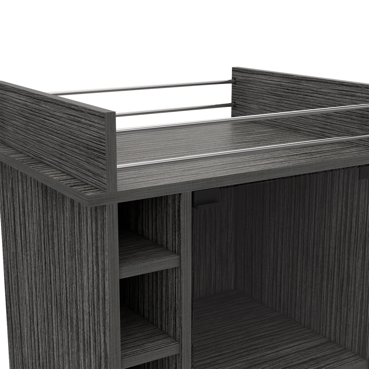 TUHOME Dukat Bar Storage Cabinet Cart for Wine & Liquor w/ Glass Door, Smoky Oak - VMInnovations