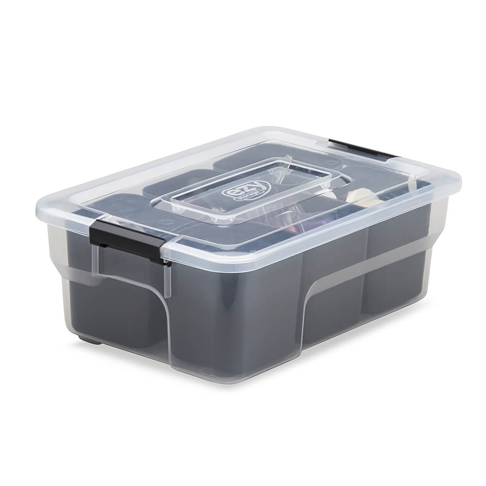 Ezy Storage 5 Quart Sort It Storage Container Box with Removable Cups, Clear