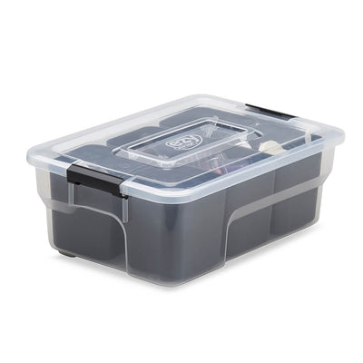Ezy Storage 5 Quart Sort It Storage Container Box with Removable Cups, Clear