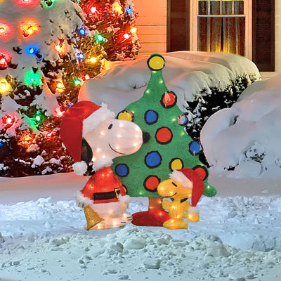 ProductWorks Peanuts 32" Snoopy & Woodstock Lit Tree Yard Decoration (Open Box)