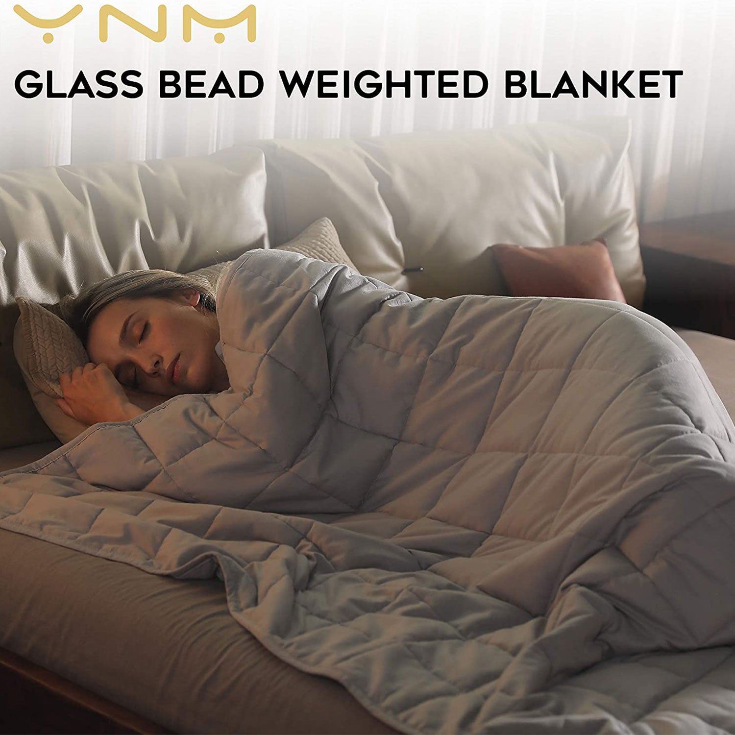 YnM Cotton 60 x 80 In Weighted Blanket for Queen & King Beds, Light Grey (Used) - VMInnovations