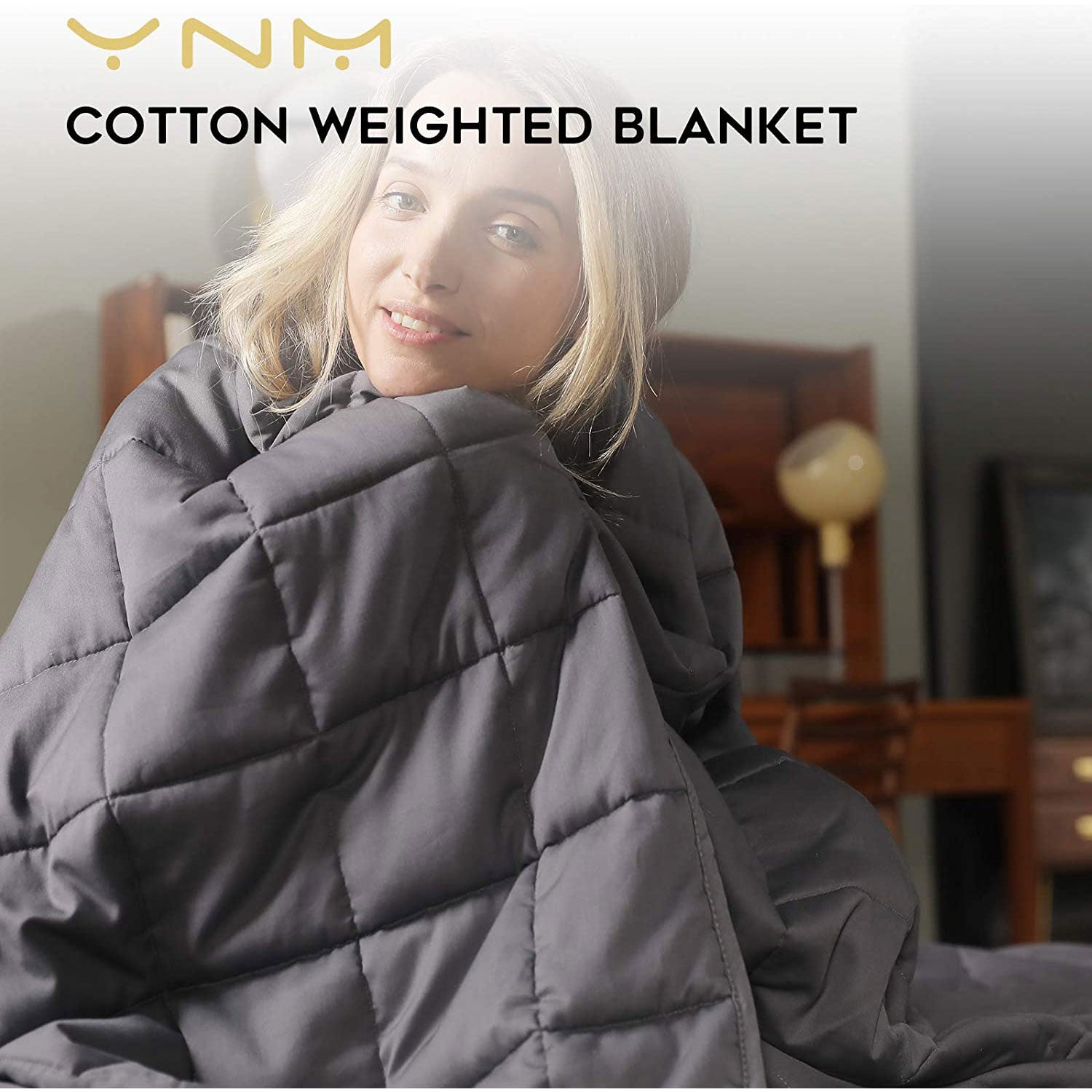 YnM Cotton 80 x 87 In Weighted Blanket for Queen & King Beds w/ Duvet, Dark Grey - VMInnovations