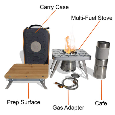 nCamp K2G 5 Piece Stove Prep Surface, Adapter, Cafe & Case Camping Set(Open Box)