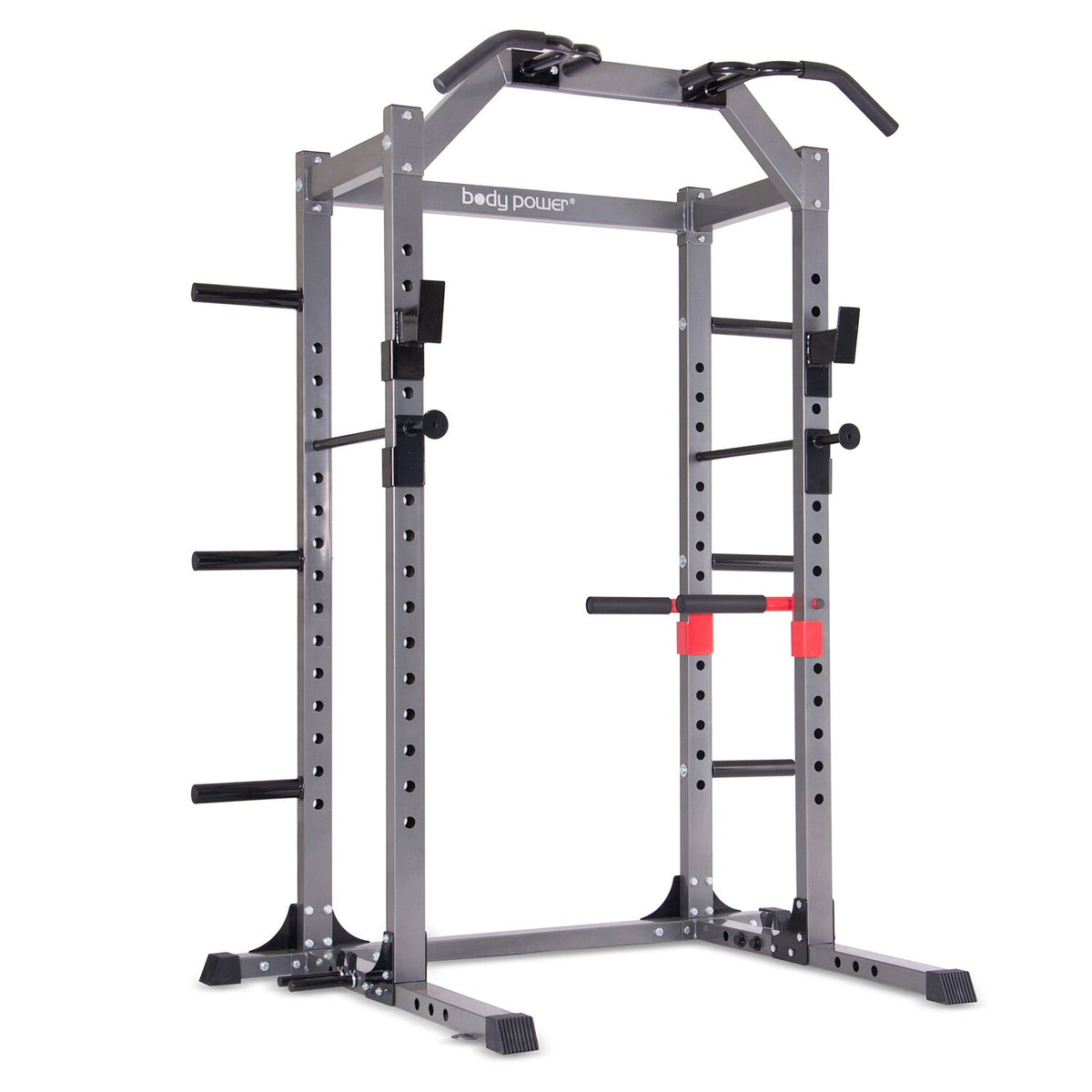 Body Flex Sports Body Power Deluxe Rack Cage Workout Station, Gray (Open Box)