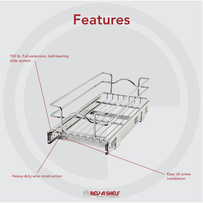 Rev-A-Shelf 5WB1-0918CR-1 9"x18" Single Pull Out Basket (Certified Refurbished) - VMInnovations