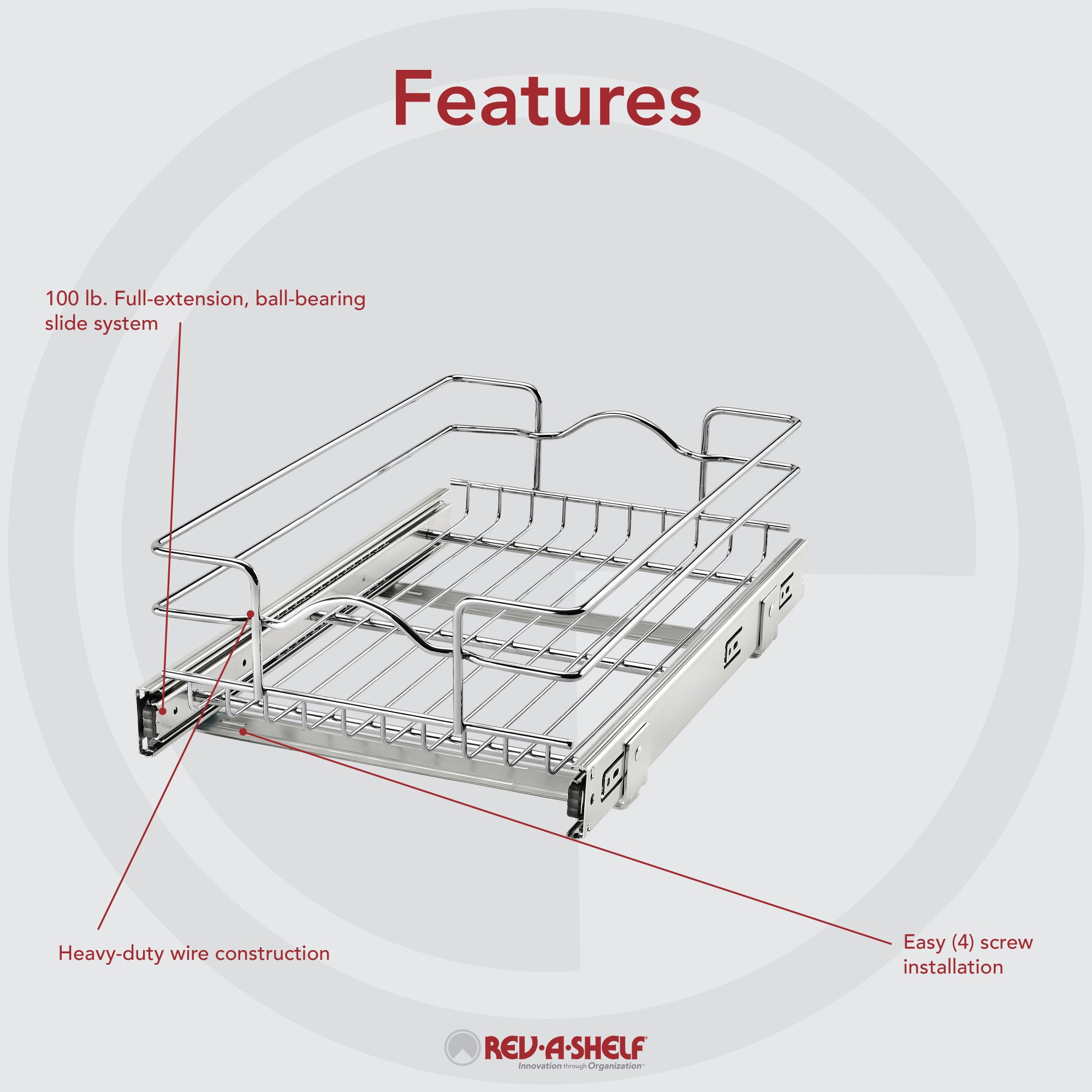Rev-A-Shelf 5WB1-1218CR-1 12"x18" Single Pull Out Basket (Certified Refurbished)