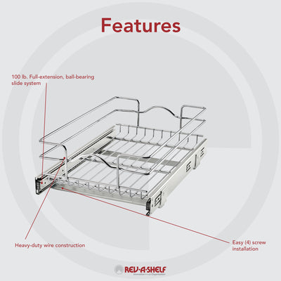Rev-A-Shelf 5WB1-1218CR-1 12"x18" Single Pull Out Basket (Certified Refurbished)