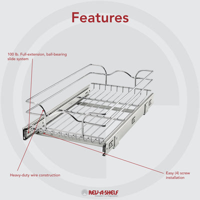 Rev-A-Shelf 5WB1-1222CR-1 12"x22" Single Pull Out Basket (Refurbished)