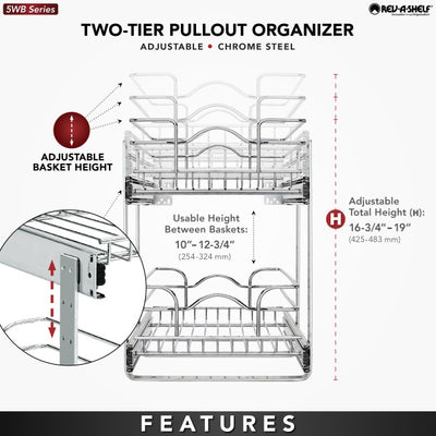 Rev-A-Shelf 5WB2-1218CR-1 12"x18" 2-Tier Storage Wire Basket, Chrome (Open Box)