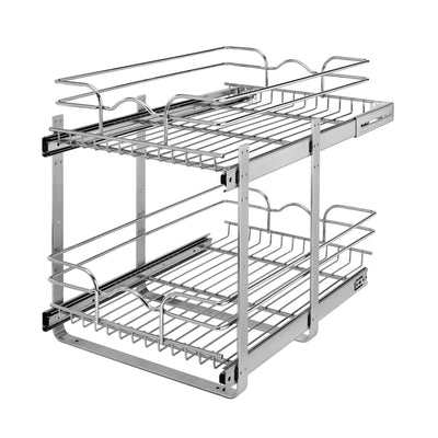 Rev-A-Shelf 15" x 22" 2-Tier Cabinet Pull Out Wire Baskets, Chrome (Refurbished)