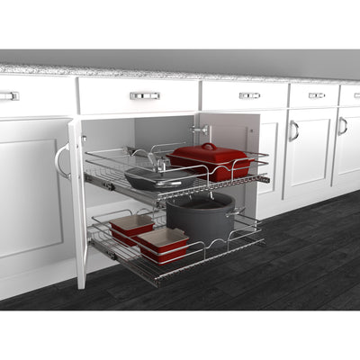 Rev-A-Shelf Pullout 2-Tier Basket Organizer for Kitchen or Vanity Cabinets, 24 x 22 In, 5WB2-2422-CR-1