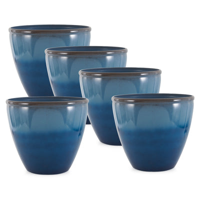 Suncast Seneca 16' Ombre Decorative Durable Resin Planter, Blue & Brown (5 Pack)