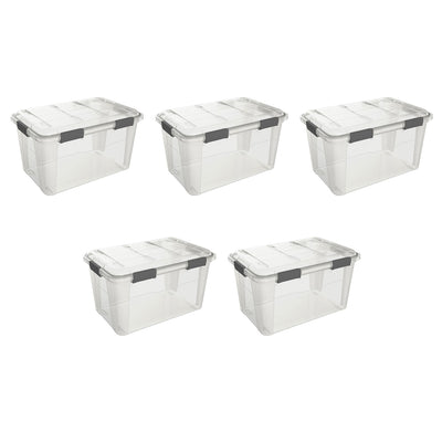 Ezy Storage Weather Proof IP65 13 Gallon Plastic Storage Bin Box w/ Lid (5 Pack)