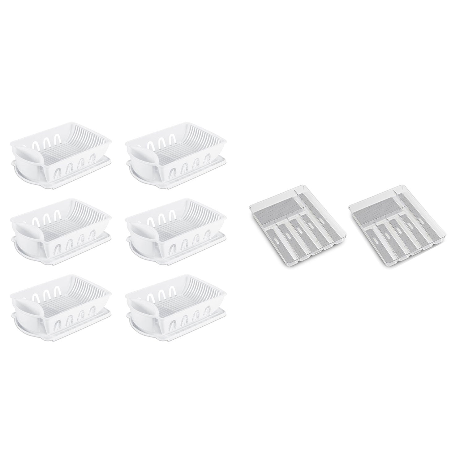Sterilite Sink Set and Drain Board (6 Pack) + Kitchen Silverware Tray (2 Pack)