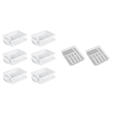 Sterilite Sink Set and Drain Board (6 Pack) + Kitchen Silverware Tray (2 Pack)