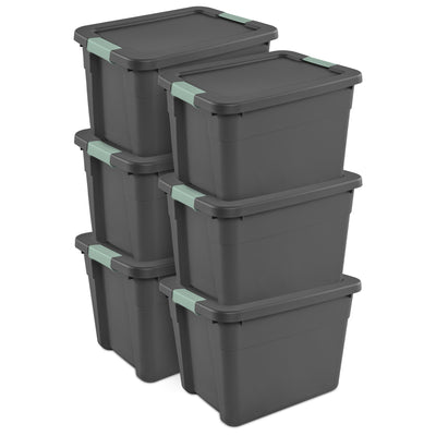 Sterilite 6Pk Latch Tote, Stackable Plastic Storage Container, 12Gal, Gray/Green - VMInnovations