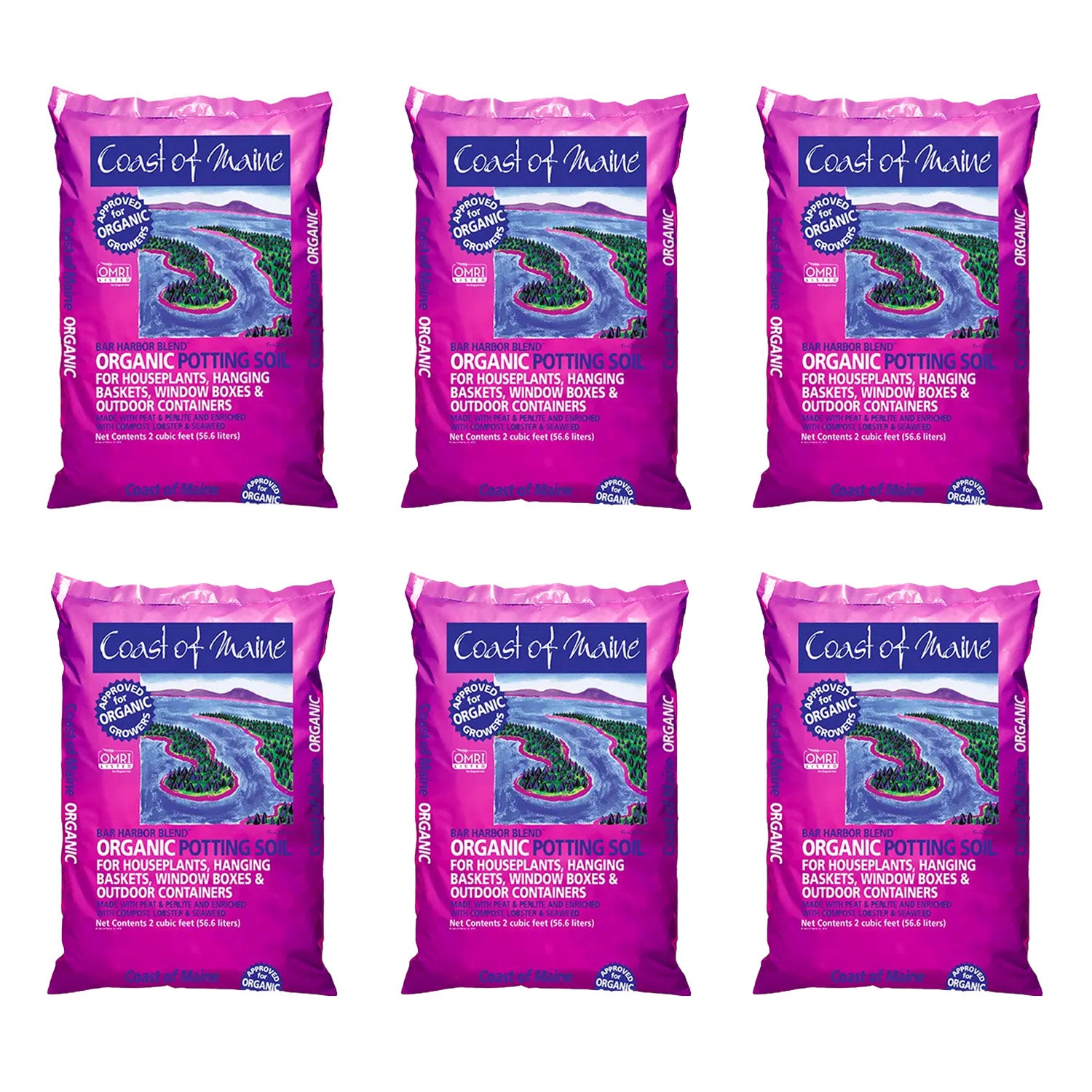 Coast of Maine Bar Harbor Blend Organic Potting Soil, 2 Cubic Feet (6 Pack) - VMInnovations