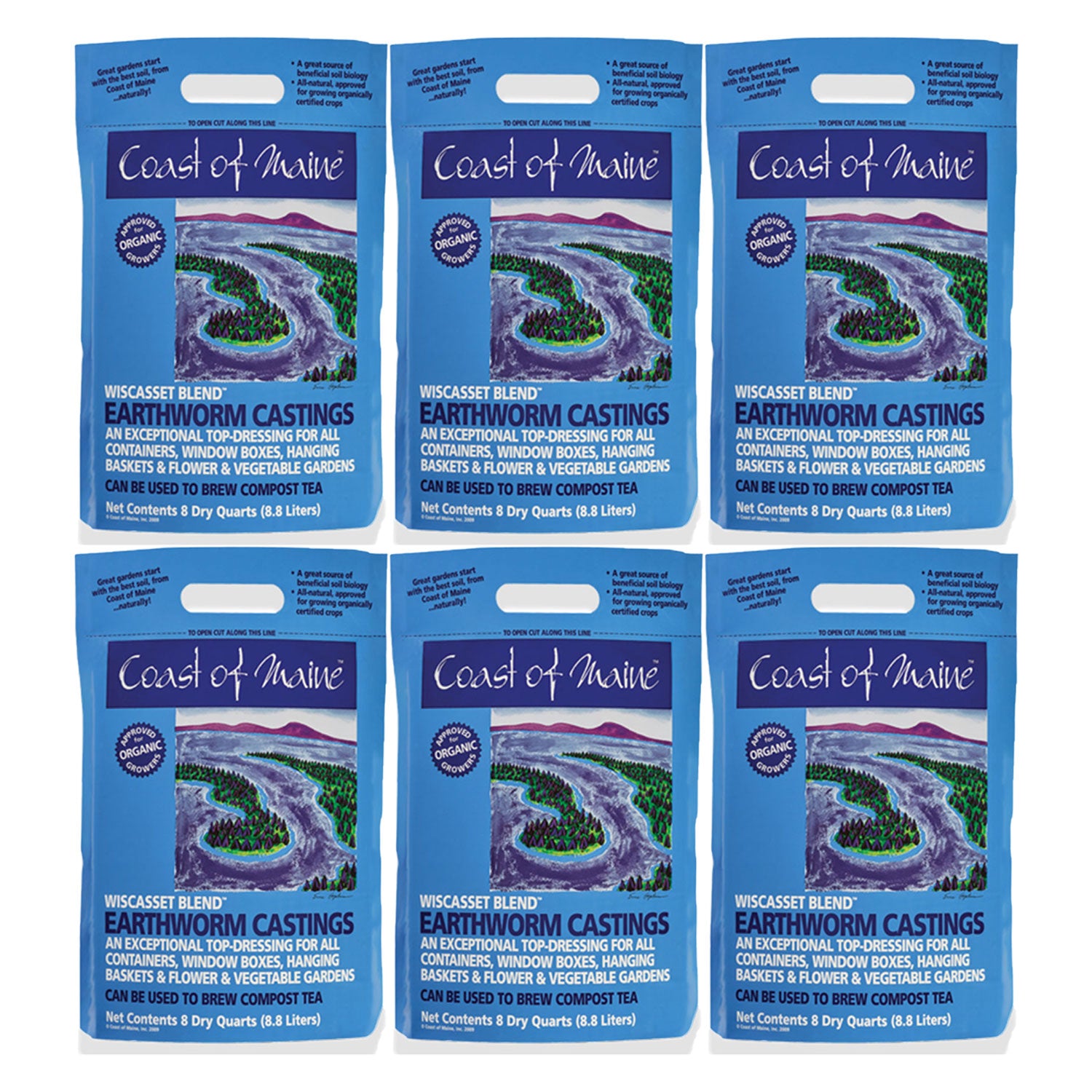 Coast of Maine Wiscasset Blend Earthworm Potting Soil, 8 Quart Bag (6 Pack) - VMInnovations