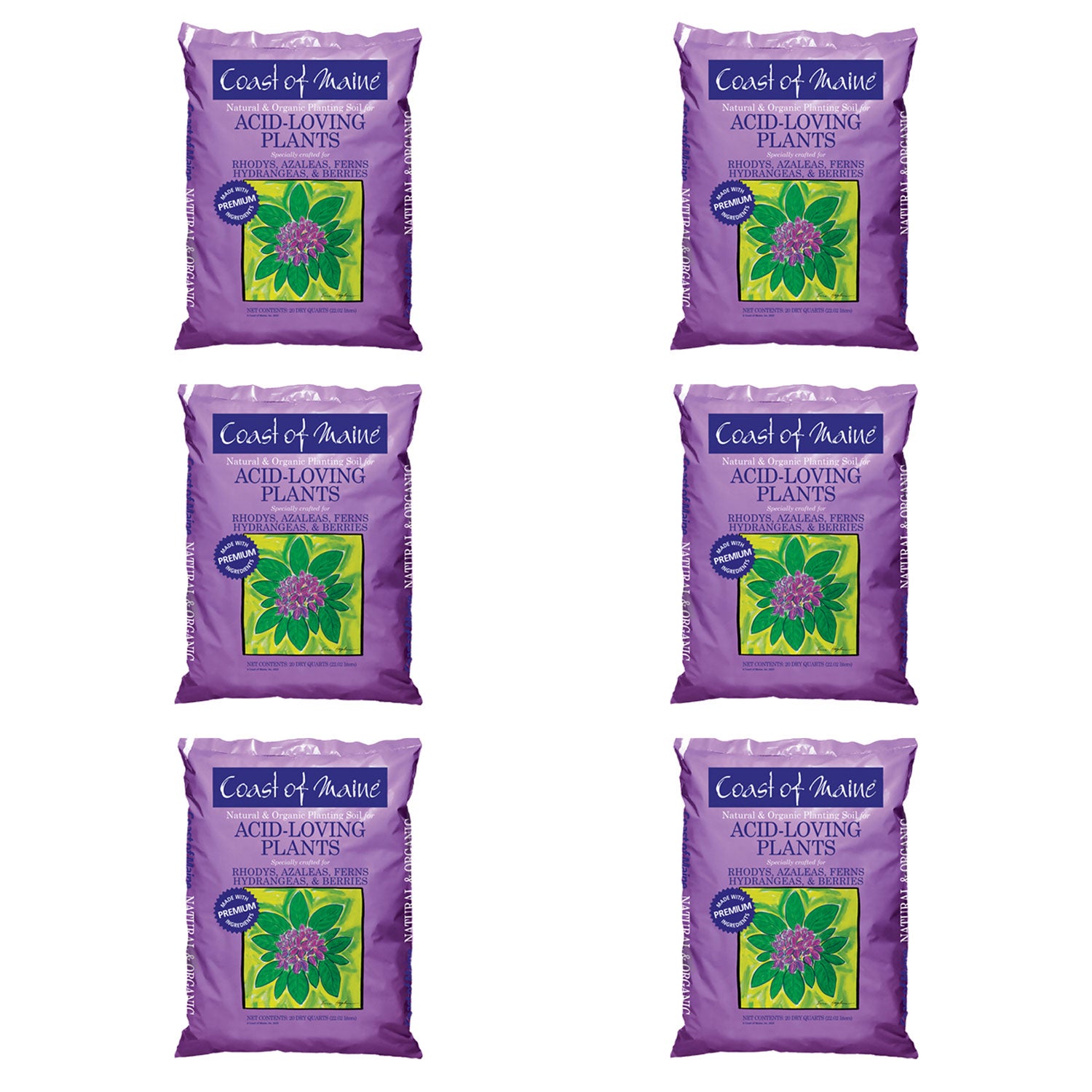 Coast of Maine Organic Potting Soil for Acid Loving Plants, 20 Qt (6 Pack) - VMInnovations