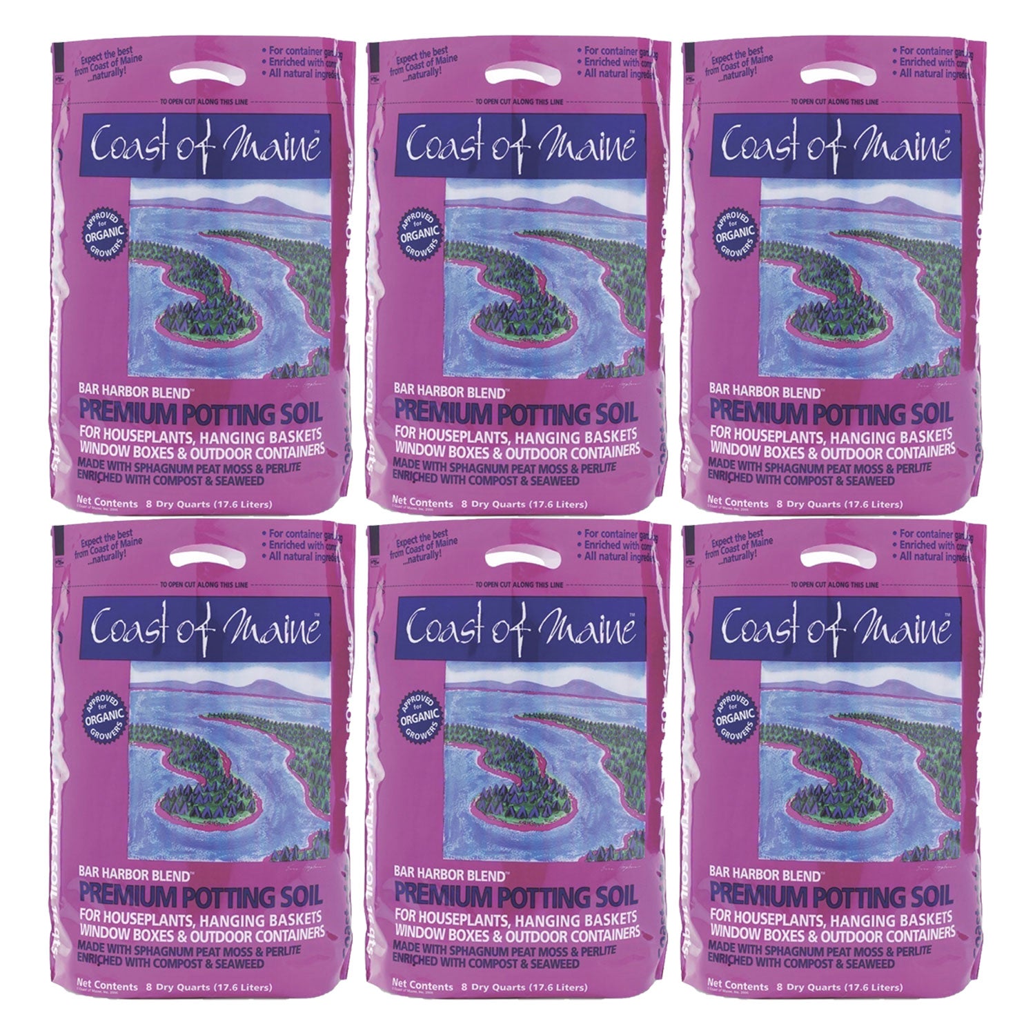 Coast of Maine Bar Harbor Blend Organic Potting Soil, 8 Quart Bag (6 Pack) - VMInnovations