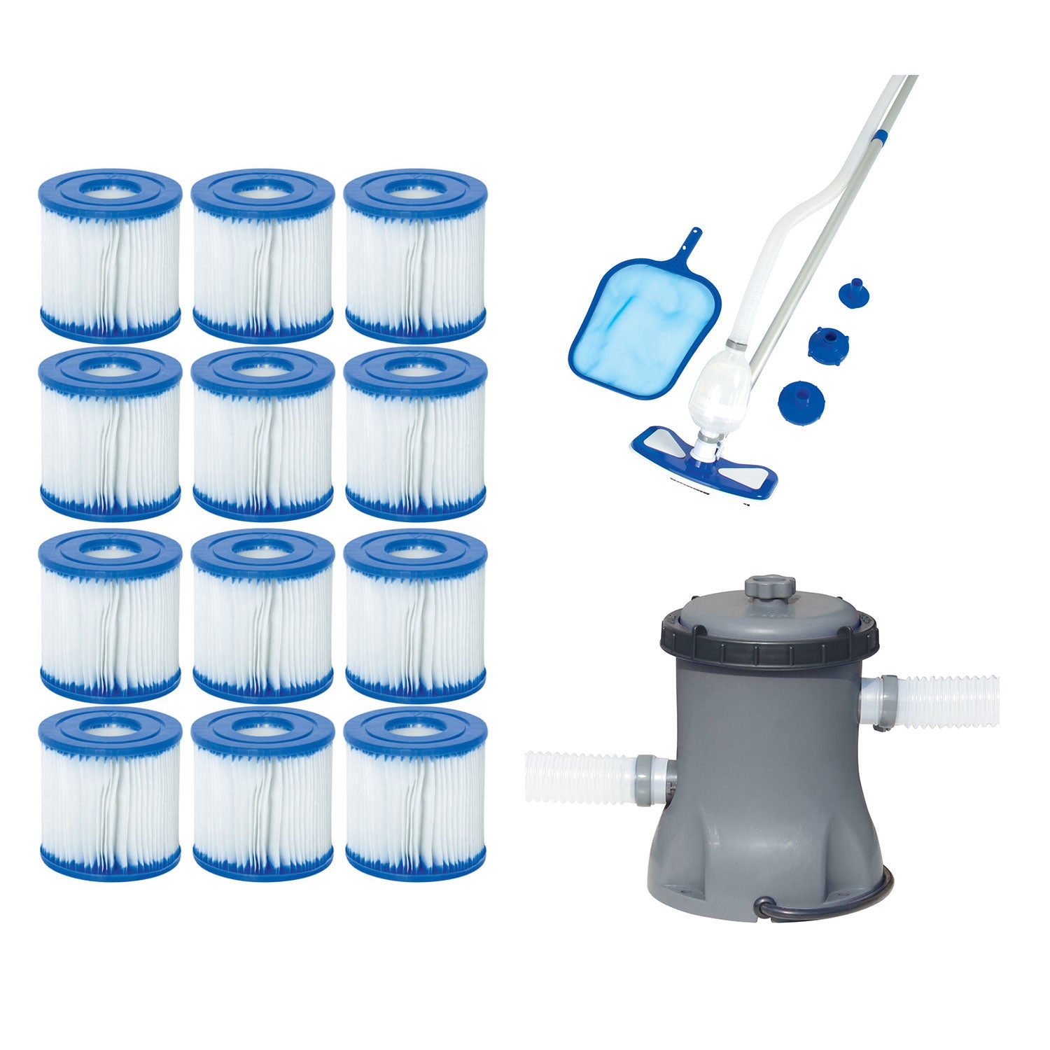 Bestway Type VII/D Filter Cartridges + Pool Cleaning Kit + Pool Filter Pump - VMInnovations